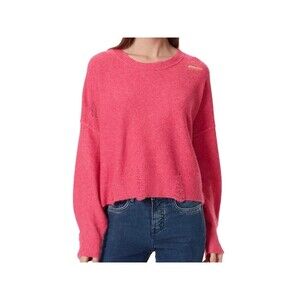 NWT Bright Pink Frayed Distressed oversized Sweater Large Oversized Fall Fashion